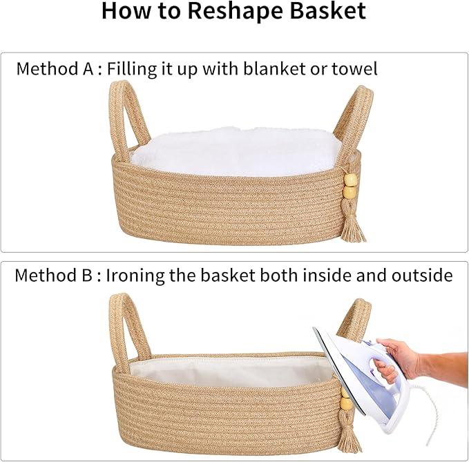 ABenkle Small Storage Basket for Toilet Tank Top - Jute Rope Woven Organizer with Handle, Boho Countertop Bathroom Decor, Toilet Paper Holder, 13x6x4 Inch - ModernBath