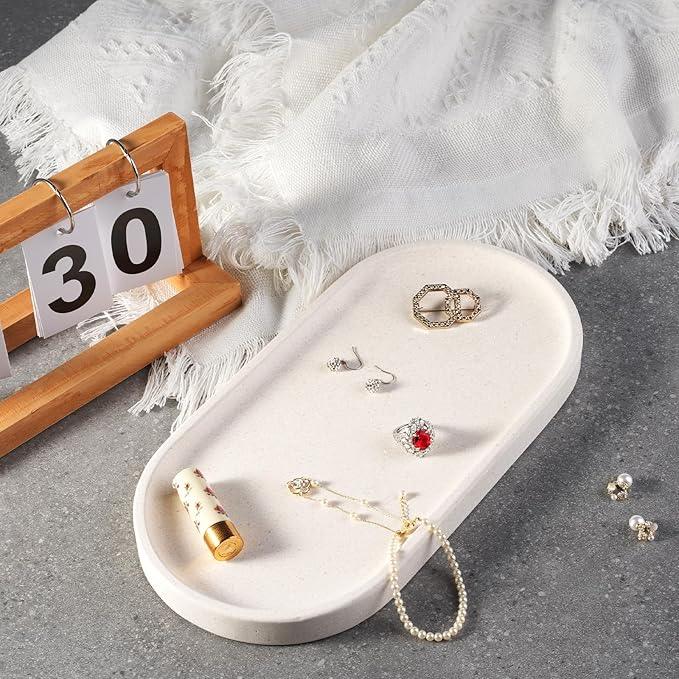 Koville Creamy White Marble Tray for Bathroom, 12"x6" Natural Luxury Marble Vanity Tray for Home Decor Countertop, Stone Oval Trays for Perfume & Jewelry Organizer, Stone Storage Trays - ModernBath