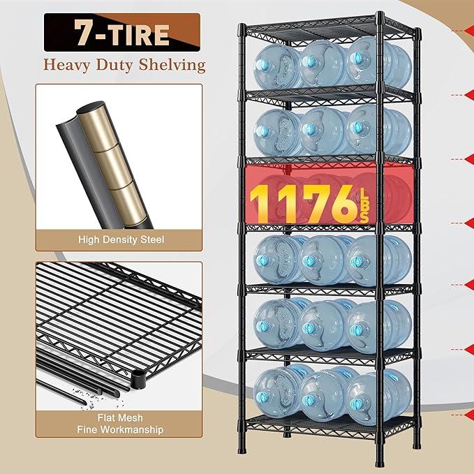 REIBII 7-Tier Metal Shelving Unit, 71’’H x 18’’W x 18’’D, 1176 LBS Weight Capacity, Adjustable Garage Shelving for Storage, Heavy Duty Shelves for Kitchen, Living Room, Bathroom etc. - ModernBath