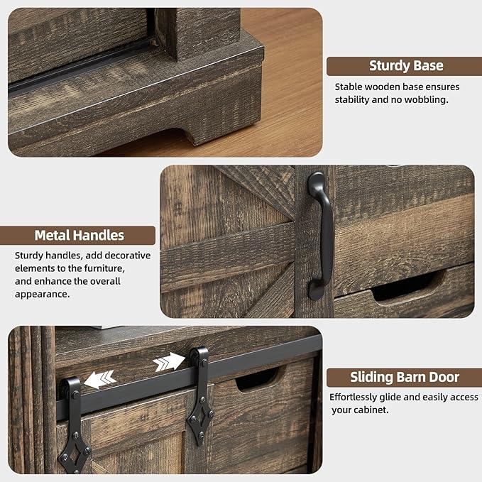 Bathroom Floor Cabinet, Farmhouse Storage Cabinet with Sliding Barn Door, Small Storage Cabinet with Drawer for Bathroom, Kitchen, Living Room, Rustic Style Cabinet (Dark Rustic Oak) - ModernBath