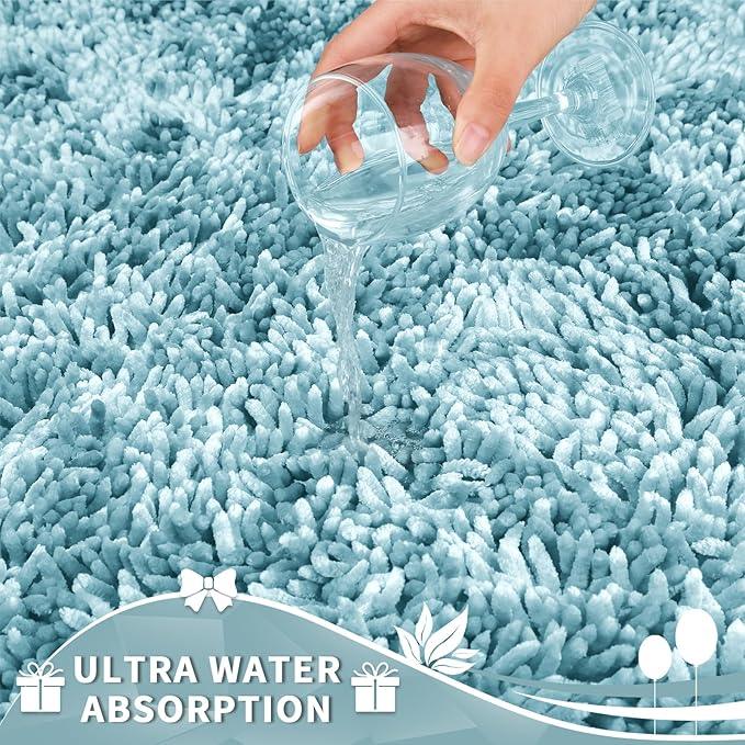 Yimobra Toilet Rugs U Shaped Washable, Extra Thick Soft Absorbent Chenille Contour Bathroom Rugs for Toilet 24x20 Inch, Quick Dry Non Slip Toilet Mat for Bath Floor, Greyish Blue - ModernBath