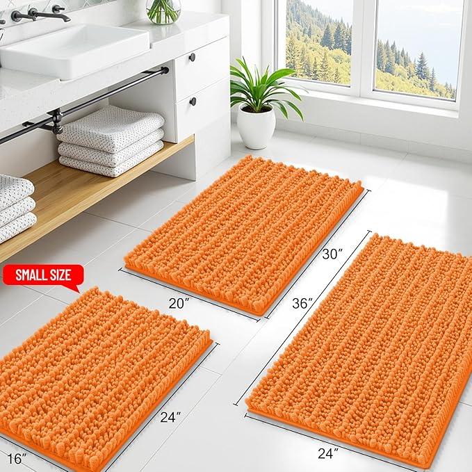 Smiry Bathroom Rugs Mat 36x24, Extra Soft Absorbent Chenille Bath Rugs, Non Slip Rubber Backing Machine Washable Quick Dry Bath Mats for Bathroom Floor, Tub, Shower, Home Decor Accessories, Orange - ModernBath