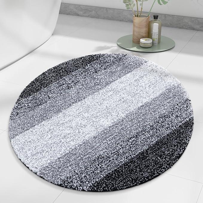Arotive Microfiber Bathroom Rugs, Shaggy Soft and Absorbent Bath Rug, Non-Slip, Thick Plush Machine Washable Dry Bath Mats for Bathroom, Tub and Shower, 24x24, Black, Round - ModernBath