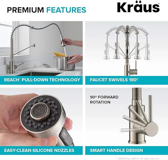 KRAUS Bolden Commercial Style 2-Function Single Handle Pull Down Kitchen Faucet in Spot-Free Antique Champagne Bronze/Matte Black, KPF-1610SFACBMB - ModernBath