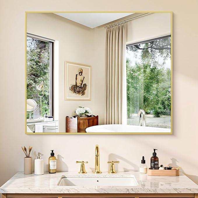 KOCUUY Gold Bathroom Mirror, 30"x36" Rectangle Bathroom Mirror for Wall, HD Tempered Glass, Anti-Rust Frame, Modern Design for Bathroom, Bedroom, Living Room, Entryway - ModernBath