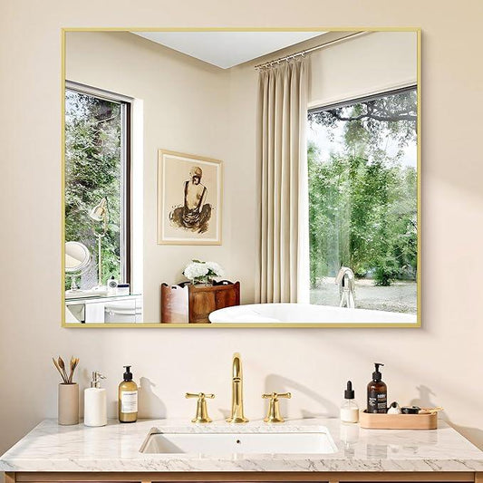 KOCUUY Gold Bathroom Mirror, 30"x36" Rectangle Bathroom Mirror for Wall, HD Tempered Glass, Anti-Rust Frame, Modern Design for Bathroom, Bedroom, Living Room, Entryway - ModernBath
