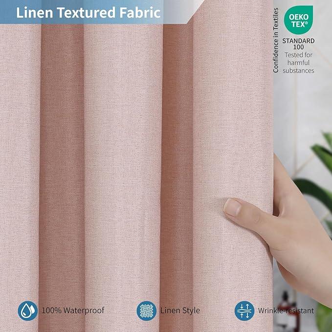 THAIGEE 2-in-1 Waterproof Extra Long Fabric Shower Curtain or Liner,Linen Textured,84 Inch Breathable TPU & Washable Bathroom Shower Curtain Set with 12 Plastic Hooks,Modern,72"x84" Blush - ModernBath