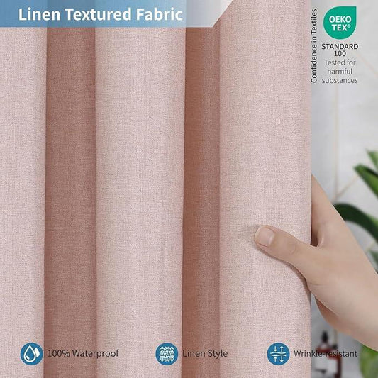 THAIGEE 2-in-1 Waterproof Extra Long Fabric Shower Curtain or Liner,Linen Textured,84 Inch Breathable TPU & Washable Bathroom Shower Curtain Set with 12 Plastic Hooks,Modern,72"x84" Blush - ModernBath
