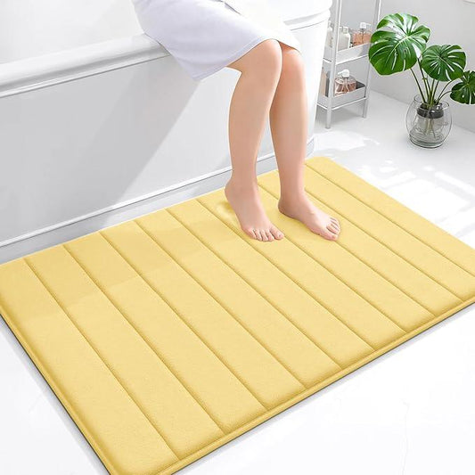 OLANLY Memory Foam Bath Mat 44x32, Super Soft Absorbent Bathroom Rugs, Quick Dry, Machine Washable Shower Floor Rugs, Bathmat Carpet, Bathroom Home Decor Accessories, Yellow - ModernBath