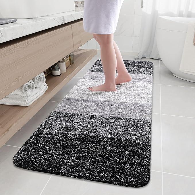 Arotive Microfiber Bathroom Rugs, Shaggy Soft and Absorbent Bath Rug, Non-Slip, Thick Plush Machine Washable Dry Bath Mats for Bathroom, Tub and Shower, 70x24, Black, Rectangular - ModernBath