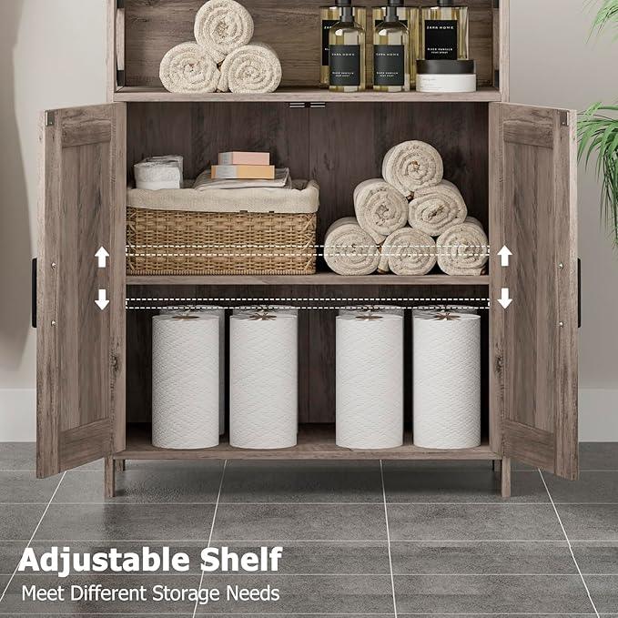 Homhedy Farmhouse Bathroom Storage Cabinet with 2 Doors, Toilet Paper Cabinet with Adjustable Shelves, Small Bathroom Cabinet for Kitchen/Laundry/Living Room, 11.8 x 23.6 x 31.5 Inches, Greige - ModernBath