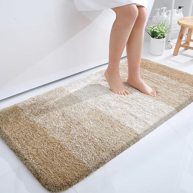 OLANLY Bathroom Runner Rugs 44x24, Extra Soft Absorbent Microfiber Bath Rugs, Rubber Backing, Quick Dry, Machine Washable Bath Mats for Bathroom Floor, Tub and Shower, Home Decor Accessories, Tan - ModernBath