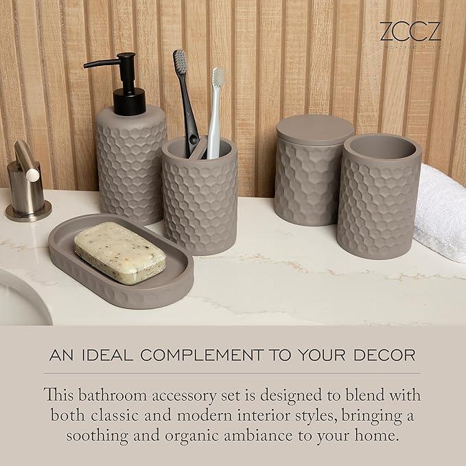 zccz 6 Piece Bathroom Accessories Set, Toothbrush Holder, Toothbrush Cup, Soap Dispenser,Bathroom Vanity Tray, Qtip Holder, Trash Can - Cement - ModernBath