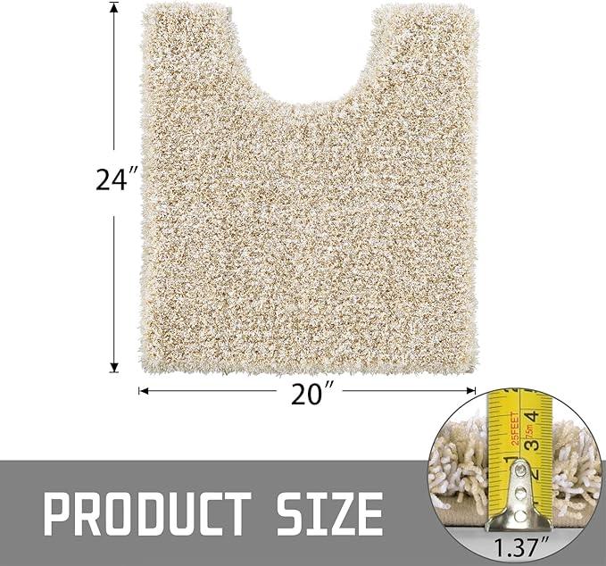 Yimobra Toilet Rugs U Shaped 24x20, Ultra Soft and Water Absorbent Bath Mats, Non Slip Fluffy Luxury Microfiber Contour Bath Rugs for Toilet, Dry Quick, Machine Washable, Light Beige and White - ModernBath