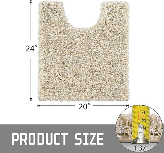 Yimobra Toilet Rugs U Shaped 24x20, Ultra Soft and Water Absorbent Bath Mats, Non Slip Fluffy Luxury Microfiber Contour Bath Rugs for Toilet, Dry Quick, Machine Washable, Light Beige and White - ModernBath