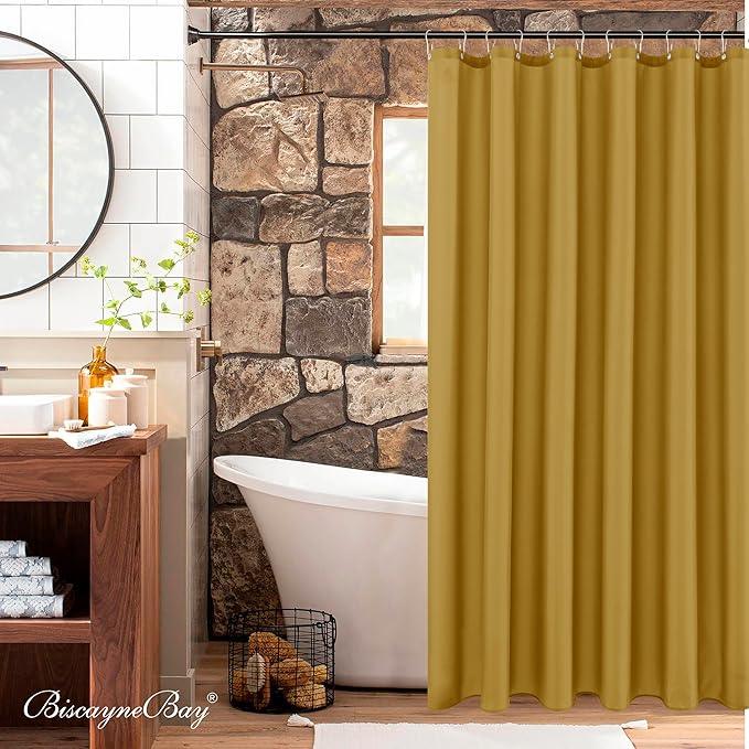 Biscaynebay Hotel Quality Extra Long Fabric Shower Liners 72" Width by 84" Length, Gold Water Resistant Bathroom Curtains Rust Resistant Grommets & Weighted Bottom Hem Machine Washable - ModernBath