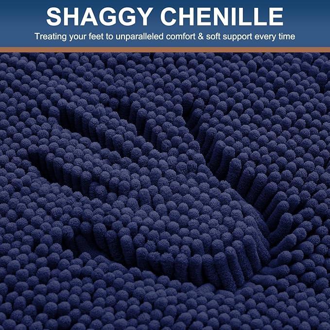 Smiry Luxury Chenille Bathroom Rugs 47x24, Extra Soft and Absorbent Shaggy Bath Mat, Machine Washable, Non-Slip Plush Carpet Runner for Tub, Shower, and Floor, Home Decor Accessories, Navy Blue - ModernBath