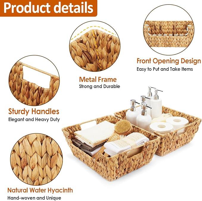 Wicker Baskets 2 Pack, Water Hyacinth Wicker Storage Basket with Handles, Pantry Baskets Organization and Storage, Handmade Large Wickers Baskets for Organizing, Natural - ModernBath