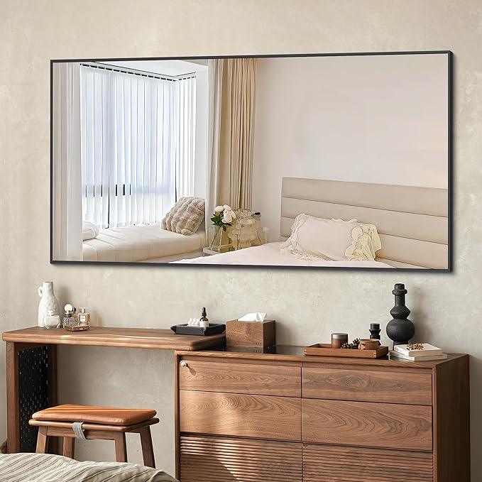Black Bathroom Mirror for Wall, 55x30 Inch Rectangle Mirrors with Metal Frame, Modern Vanity Wall Mirror Decor for Bathroom Living Room, Entryway Hangs Horizontal or Vertical - ModernBath
