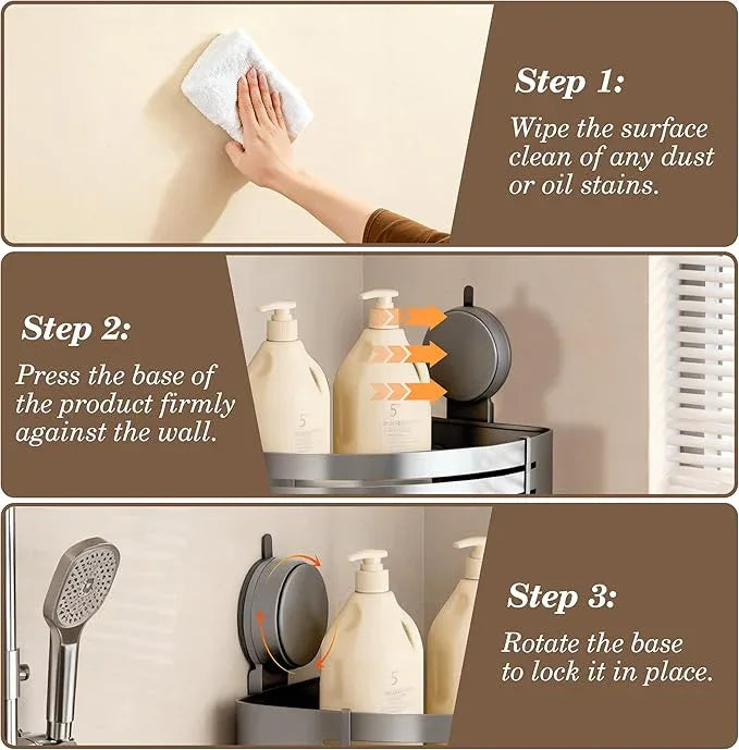 Structoline Corner Suction Cup Shower Caddy(2-Pack Gray),No-Drilling Aluminum Shower Shelf with Towel Bar & Hooks,Removable Bathroom and Kitchen Storage Organizer. - ModernBath