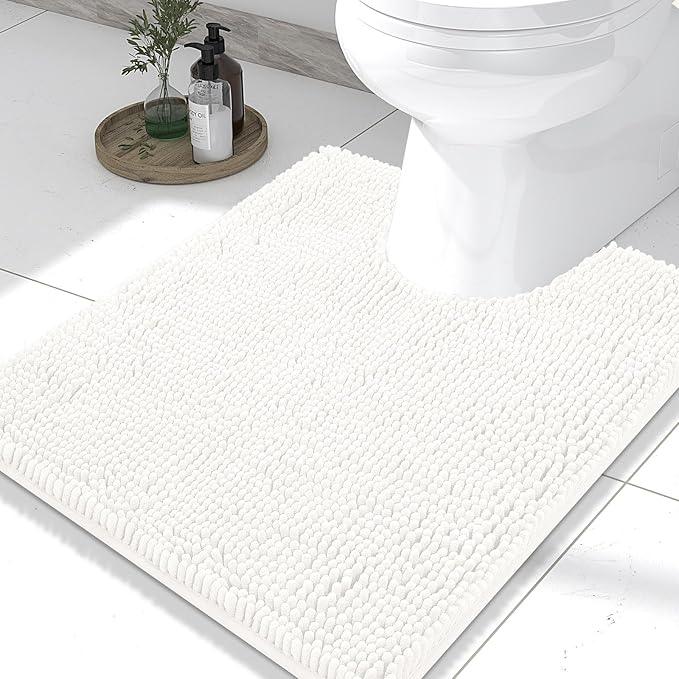 Smiry Luxury Chenille Toilet Rugs U-Shaped 20x20, Soft Absorbent Non-Slip Contour Bathroom Rugs for Toilet, Machine Washable Contoured Bath Mats, Ivory - ModernBath