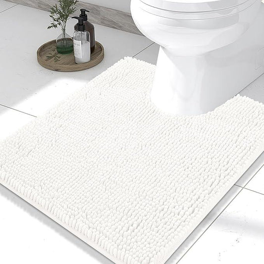 Smiry Luxury Chenille Toilet Rugs U-Shaped 20x20, Soft Absorbent Non-Slip Contour Bathroom Rugs for Toilet, Machine Washable Contoured Bath Mats, Ivory - ModernBath