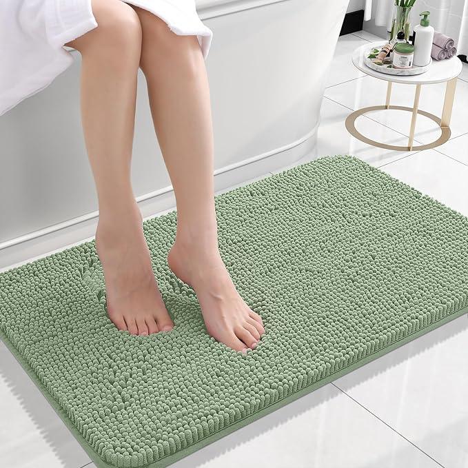 OLANLY Bathroom Rugs 24x16, Extra Soft Absorbent Chenille Bath Rugs, Rubber Backing Quick Dry, Machine Washable Bath Mats for Bathroom Floor, Tub and Shower, Home Decor Accessories, Sage Green - ModernBath