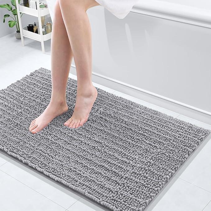 Arotive Luxury Chenille Bathroom Rug Mat, Extra Soft Thick Absorbent Shaggy Bath Rugs, Non-Slip Machine Wash Dry, Plush Bath Mats for Bathroom, Shower and Tub, 40x24, Grey - ModernBath