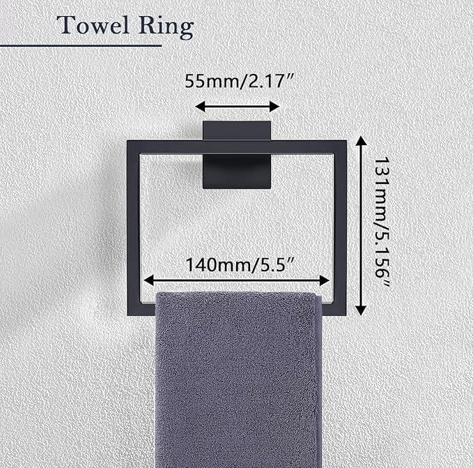 Matte Towel Ring - Modern Hand Towel Holder for Bathroom - SUS304 Stainless Steel Bathroom Towel Ring Wall Mounted - Bathroom Towel Rack - Black Towel Hanger - ModernBath