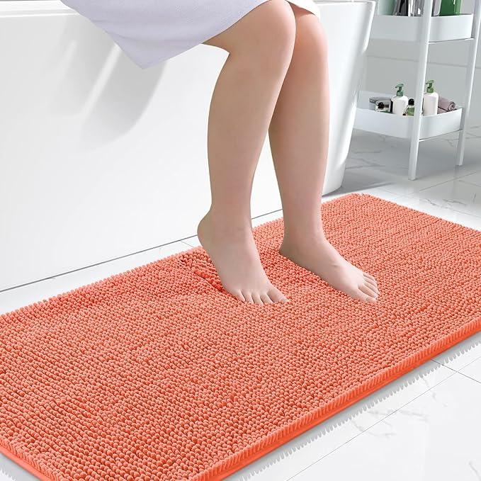 OLANLY Bathroom Rugs 47x24, Extra Soft Absorbent Chenille Bath Rugs, Rubber Backing Quick Dry, Machine Washable Bath Mats for Bathroom Floor, Tub and Shower, Home Decor Accessories, Coral - ModernBath