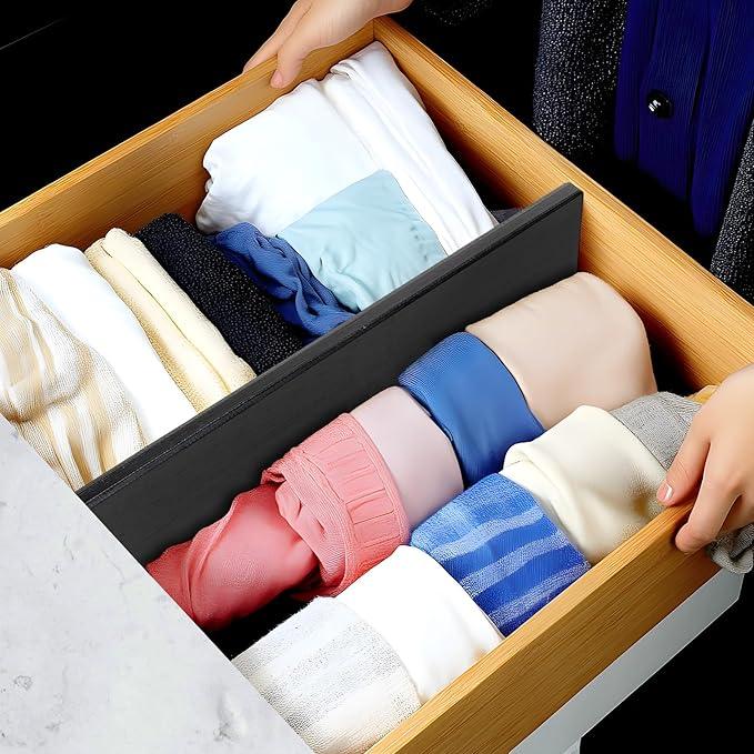 Utoplike Bamboo Drawer Dividers Large, 4'' High Adjustable Kitchen Drawers Organizers for Clothing, Spring Loaded, Works in Bathroom, Dresser, Desk, 4 PCS, Black - ModernBath