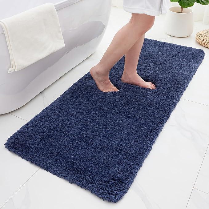 ILANGO Navy Blue Bathroom Rugs 48" × 24" Non Slip & Super Absorbent Extra Thick Soft, Washable Bath Mat for Floor, Microfiber Plush Shaggy Bath Rug with Rubber for Bathtub Shower Room Sink - ModernBath