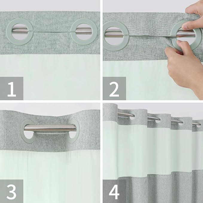 eachope No Hooks Needed Linen Textured Shower Curtain with Snap-in Fabric Liner Set,Sage Green Hotel Luxury Decor Shower Curtains for Bathroom,Water Repellent & Washable,71Wx77H - ModernBath