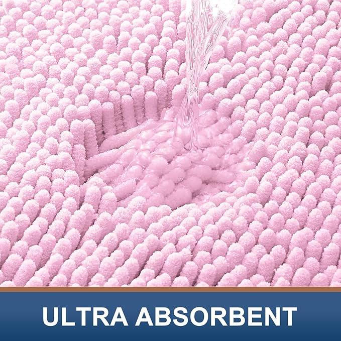 Smiry Luxury Chenille Bathroom Rugs 44x24, Extra Soft and Absorbent Shaggy Bath Mat, Machine Washable, Non-Slip Plush Carpet Runner for Tub, Shower, and Floor, Home Decor Accessories, Pink - ModernBath