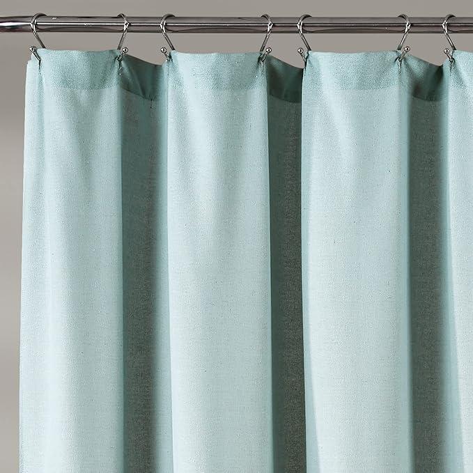 Lush Decor Linen Button Shower Curtain Single 72" W x 84" L Blue & White - Extra Long Shower Curtains - Blue Shower Curtain Fabric - Farmhouse Bathroom Decor - ModernBath