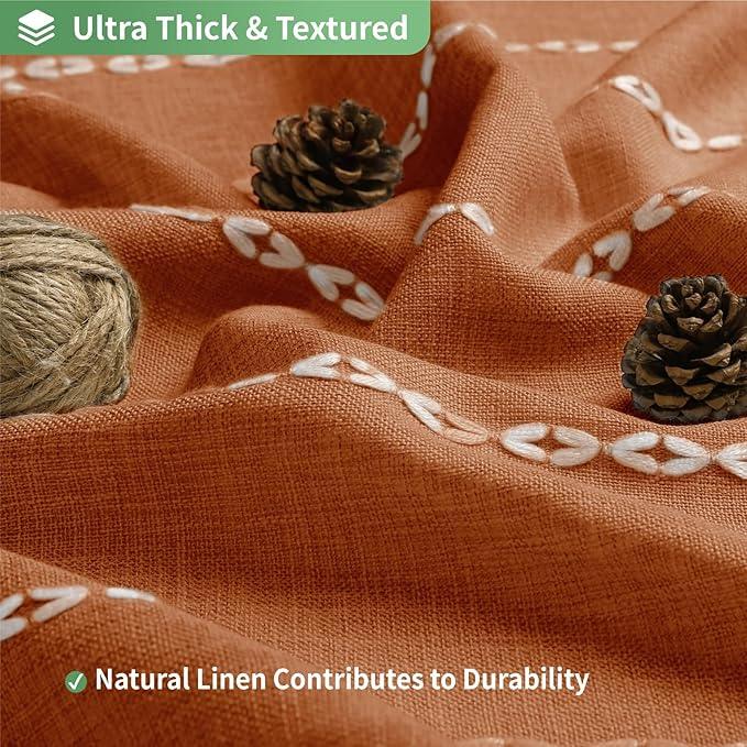 eachope No Hook Long Shower Curtain Set with Snap-in Fabric Liner,Linen Textured Thick Striped Fabric with Tassels,Boho Farmhouse Rustic Luxury Bathroom Curtain,Water-Repellent,Orange,71x80 - ModernBath