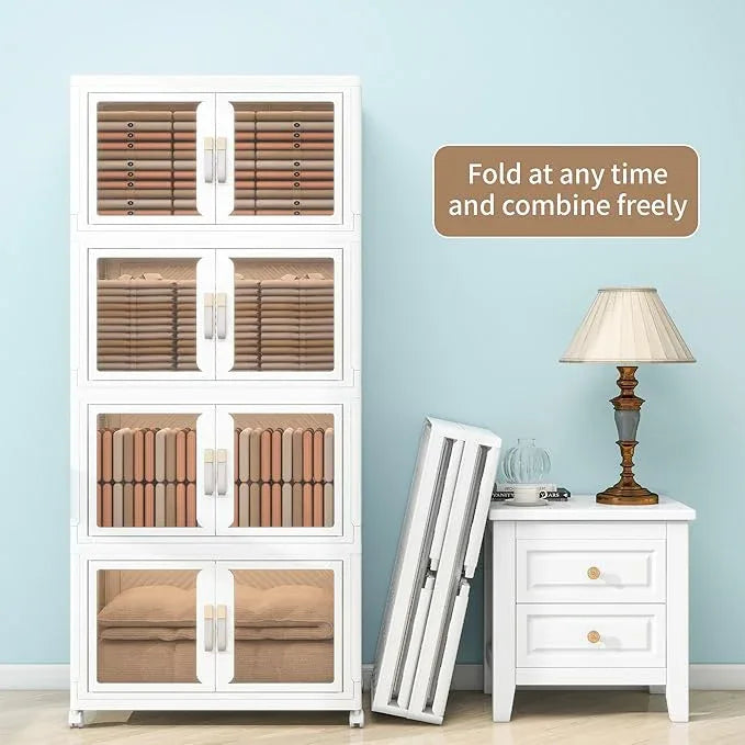 Large Stackable Storage Bins with 2 Lids, 990QT-165QT*6Tier Foldable Cabinet for Closet Organizers, Plastic Storage Containers Box with Wheels - ModernBath