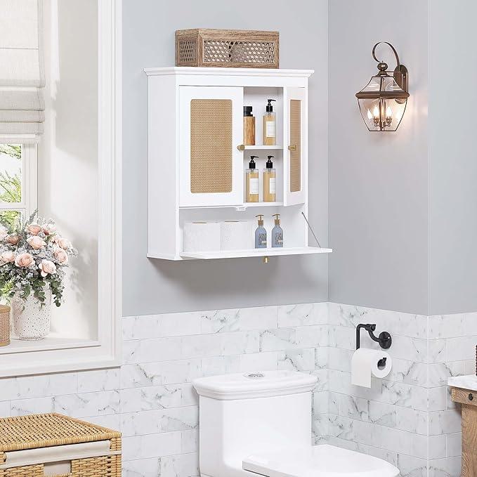 Spirich Bathroom Wall Cabinet Over Toilet, Modern Rattan Medicine Cabinet with Adjustable Shelf, Space-Saving Wall Mount Storage - ModernBath