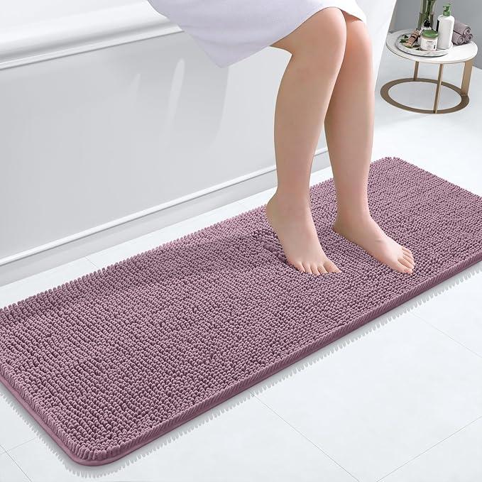 OLANLY Bathroom Rugs 47x17, Extra Soft Absorbent Chenille Bath Rugs, Rubber Backing Quick Dry, Machine Washable Bath Mats for Bathroom Floor, Tub and Shower, Home Decor Accessories, Deep Plum - ModernBath