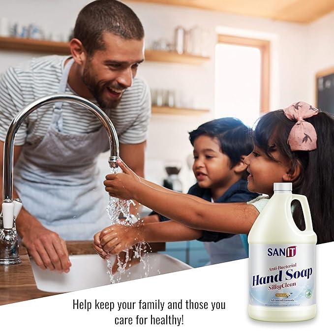 Sanit Silky Clean Antibacterial Liquid Gel Hand Soap Refill - Advanced Formula with Coconut Oil and Aloe Vera - All-Natural Moisturizing Hand Wash - Made in USA, Vanilla, 1 Gallon - ModernBath
