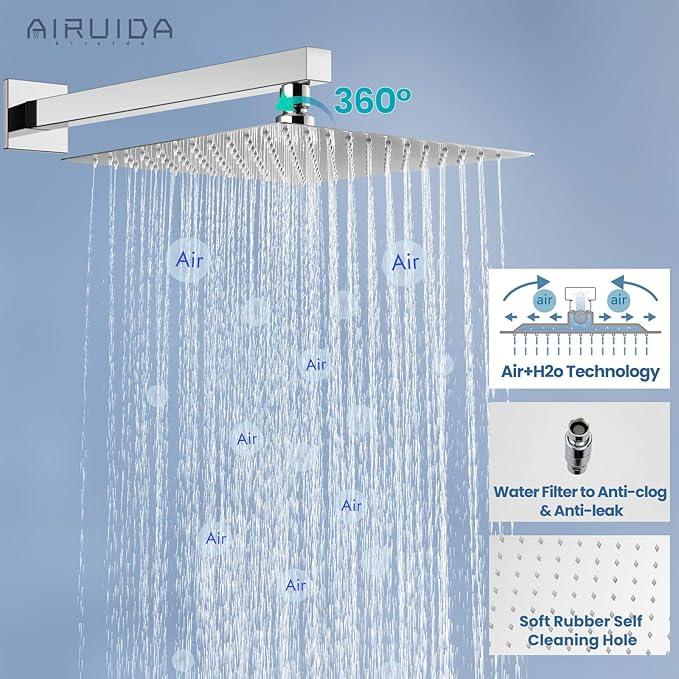 Airuida Shower Faucet Set Bathroom Rain Shower System SUS304 Stainless Steel Single Handle With Male Threads Rough-in Valve Shower Trim Kit 10 Inch Wall Mount Shower Head Chrome Polish - ModernBath