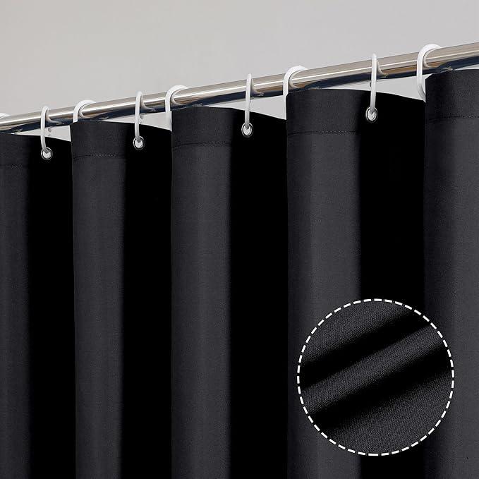 OVZME Zora Solid Black Shower Curtain for Bathroom, Fabric Shower Curtain- Soft Cloth & Hotel Spa Quality, Water Repellent, Machine Washable Shower Curtain Set with 12 Hooks, Grommets Top, 72Wx72L - ModernBath