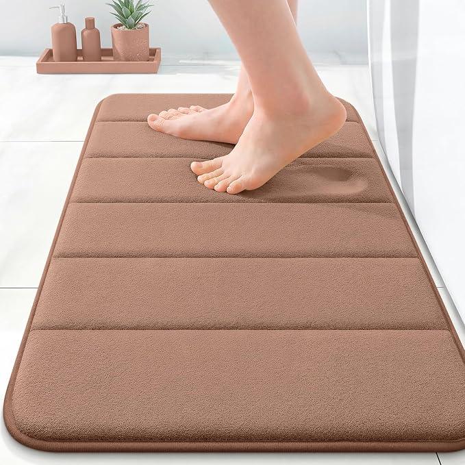 OLANLY Memory Foam Bath Mat 24x16, Super Soft Absorbent Bathroom Rugs, Quick Dry, Machine Washable Shower Floor Rugs, Bathmat Carpet, Bathroom Home Decor Accessories, Mocha - ModernBath
