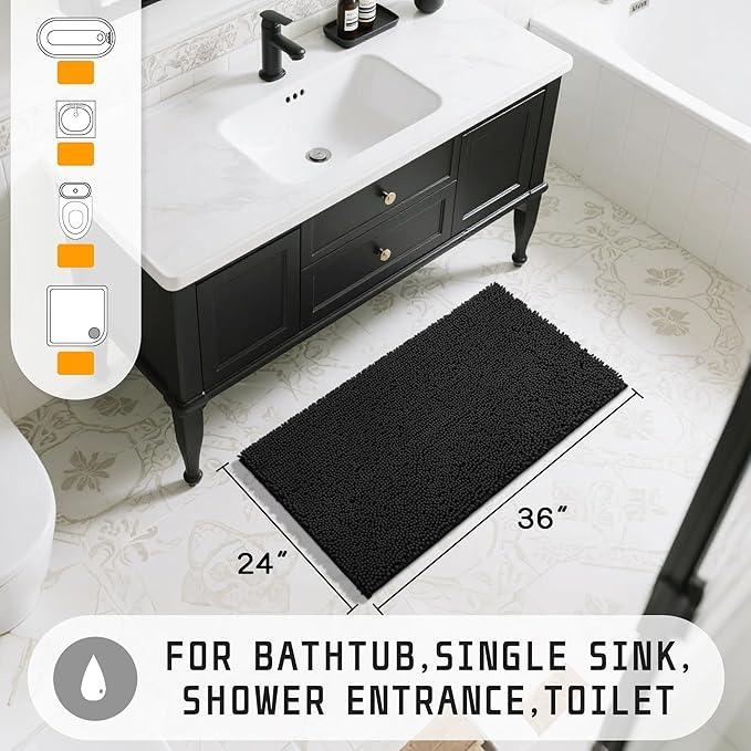 Yimobra Large Bathroom Rugs 36"x24", Non Slip Bath Mat for Tub, Shaggy Rug Floor Carpet, Extra Soft Super Absorbent Quick Dry, Machine Washable,Black - ModernBath