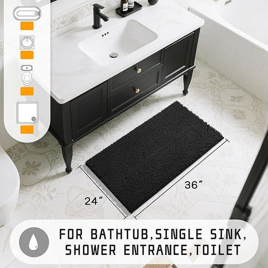 Yimobra Large Bathroom Rugs 36"x24", Non Slip Bath Mat for Tub, Shaggy Rug Floor Carpet, Extra Soft Super Absorbent Quick Dry, Machine Washable,Black - ModernBath