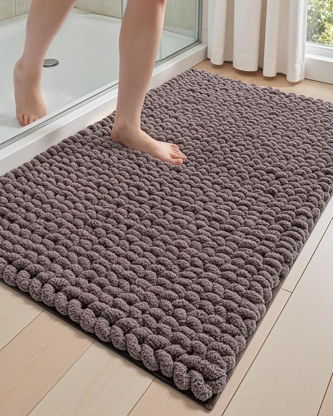 DEXI Bathroom Rugs 24x43, Non Slip Washable Bath Mat, Luxury Chenille Super Absorbent Ultra Thick Bathmats for Shower Floor, Plush Fluffy Shaggy Carpet for Tub, Brown - ModernBath