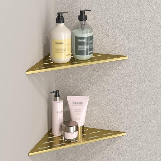 DAYONE Corner Shower Shelf Gold 2 Pack 10", Bathroom Corner Shower Organizer Shelf for Tiled Wall, SUS304 Stainless Steel Recessed Organizer Shelves - ModernBath