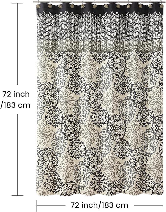 BESTRIPES Fabric Shower Curtain, Black and Beige Boho Medallion Print Shower Curtains for Bathroom, 72" W x 72" H - ModernBath