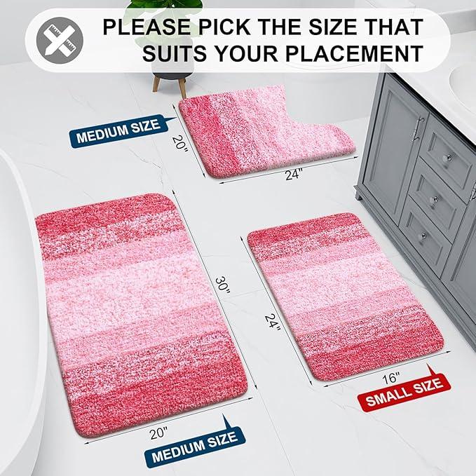 Arotive Microfiber Bathroom Rugs, Shaggy Soft and Absorbent Bath Rug, Non-Slip, Thick Plush Machine Washable Dry Bath Mats for Bathroom, Tub and Shower, 70x24, Pink, Rectangular - ModernBath