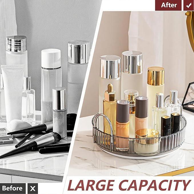 INVSSENE 360° Rotating Makeup Organizer, Bathroom Make Up Spinning Holder Rack, Large Capacity Cosmetics Storage Vanity Shelf Countertop, Fits Cosmetics, Perfume, Skincare, Lipsticks(1 Tier, Gray) - ModernBath